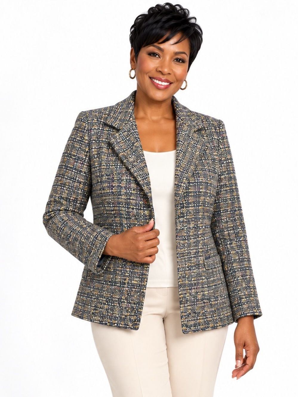 Kate Hill Jacket Size 8 Multicolor Tweed Bouclé Blazer 70% Wool